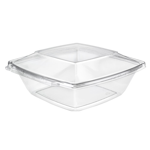 Safe-T-Fresh® Deli Container Hinged With Dome Lid 64 OZ RPET Clear Square 80/Case