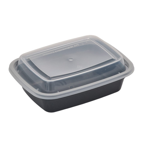 Take-Out Container Base & Lid Combo 12 OZ PP Black Clear Rectangle 150/Case