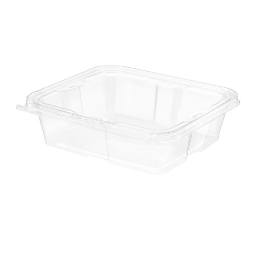 Safe-T-Fresh® Deli Container Hinged With Flat Lid 48 OZ RPET Clear Rectangle 150/Case