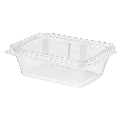 Safe-T-Fresh® Deli Container Hinged With Flat Lid 24 OZ RPET Clear Rectangle 200/Case