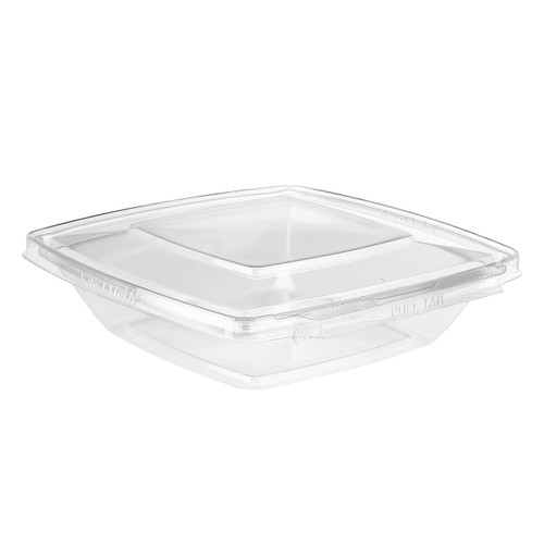 Safe-T-Fresh® Deli Container Hinged With Flat Lid 24 OZ RPET Clear Square 174/Case