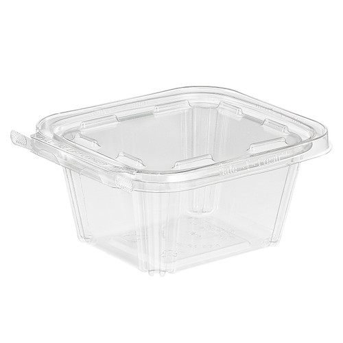 Safe-T-Fresh® Deli Container Hinged With Flat Lid 16 OZ RPET Clear Rectangle 240/Case