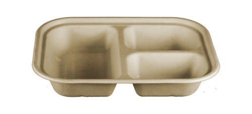 Take-Out Tray Base 10X7.5X1.5 IN 3 Compartment Pulp Fiber PLA Kraft Rectangle Laminated 400/Case