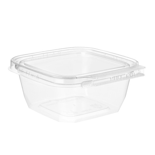 Safe-T-Fresh® Deli Container Hinged With Flat Lid 12 OZ RPET Clear Square 288/Case