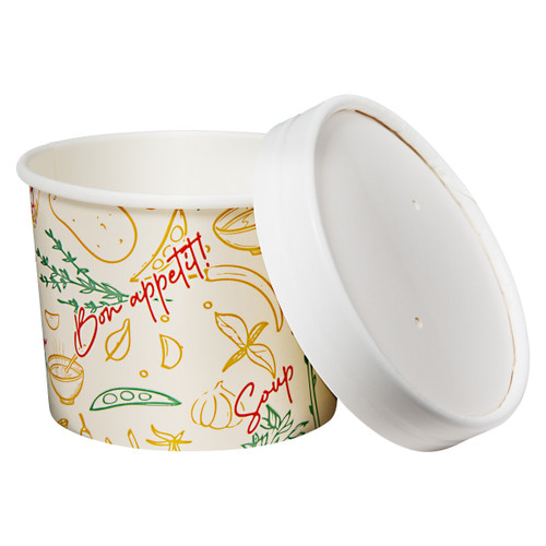 Victoria Bay Food Container Base & Lid Combo 12 OZ Paper Tasty Design Round 250/Case