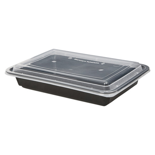 Victoria Bay Take-Out Container Base & Lid Combo 28 OZ PP Black Clear Rectangle Shallow Microwave Safe 150/Case
