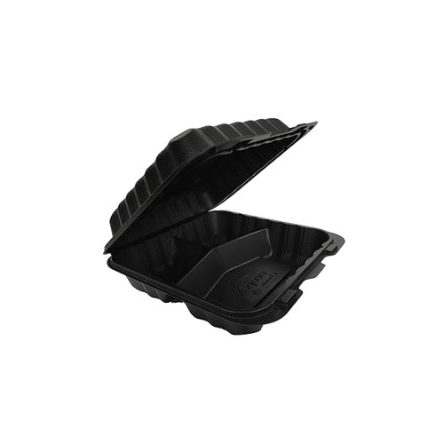 Victoria Bay Take-Out Container Hinged 8X8X3 IN 3 Compartment MFPP Black Square Freezer Safe Microwave Safe 150/Case