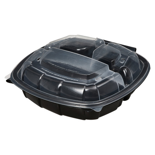 Victoria Bay Take-Out Container Hinged 9X9X2.5 IN 3 Compartment PP Black Clear Square 112/Case