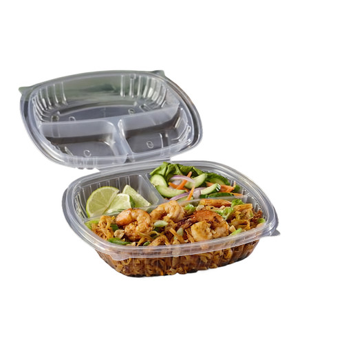 Victoria Bay Take-Out Container Hinged 9X9X2.5 IN 3 Compartment PP Clear Square 180/Case