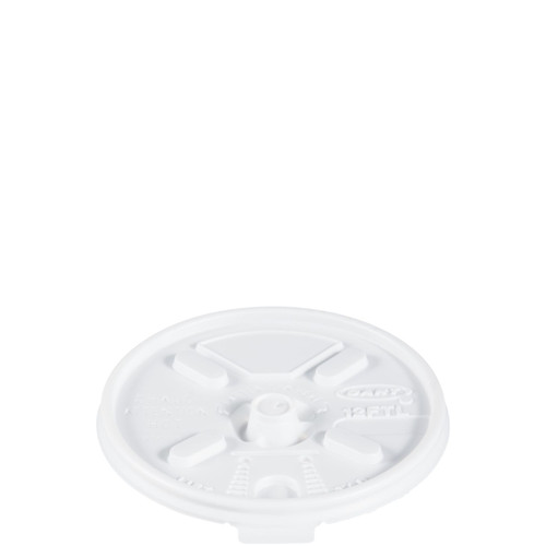 Dart® Lid Flat 3.57X0.39 IN HIPS White For 6-12 OZ Hot Cup Lock Tab Sip Through Lift Back 100 Count/Pack 10 Packs/Case