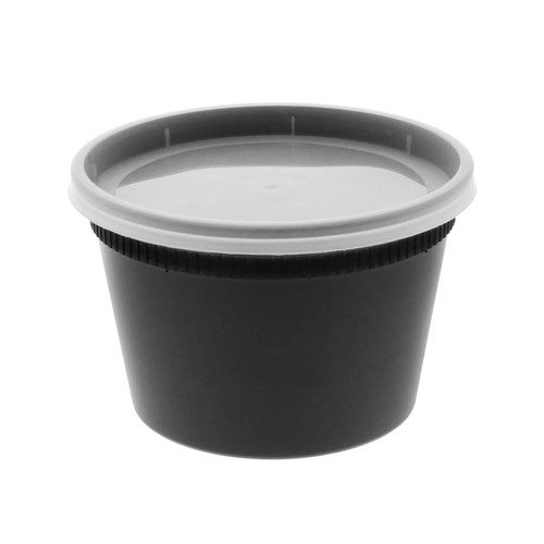 Deli Container Base & Lid Combo 16 OZ PP LLDPE Black Clear Round 240/Case