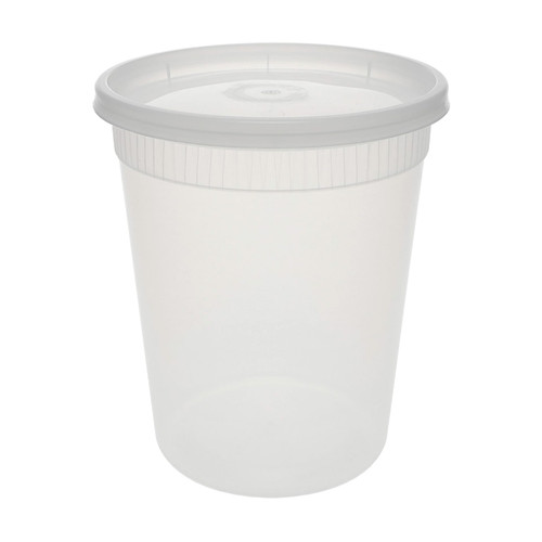 Deli Container Base & Lid Combo With Flat Lid 32 OZ PP LLDPE Clear Round 240/Case