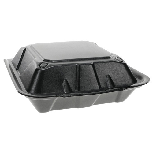Take-Out Container Hinged 9.1X9X3.3 IN Polystyrene Foam Black 150/Case