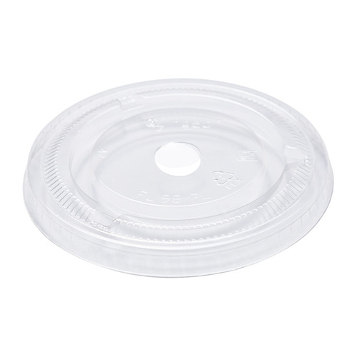 PrimeWare® Lid Flat 3.86 IN CPLA Clear For 20 OZ Cold Cup With Hole 100 Count/Pack 10 Packs/Case 1000 Count/Case