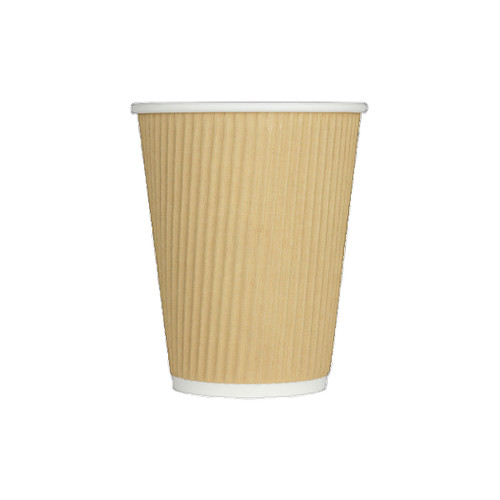 Karat® Hot Cup Insulated Ripple 12 OZ Double Wall Poly-Coated Paper Kraft 500/Case