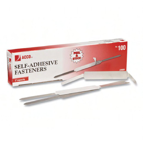 File Fastener Steel 2-Prong 2 IN Capacity 200 Sheet Capacity Self-Adhering 100 Count/Box