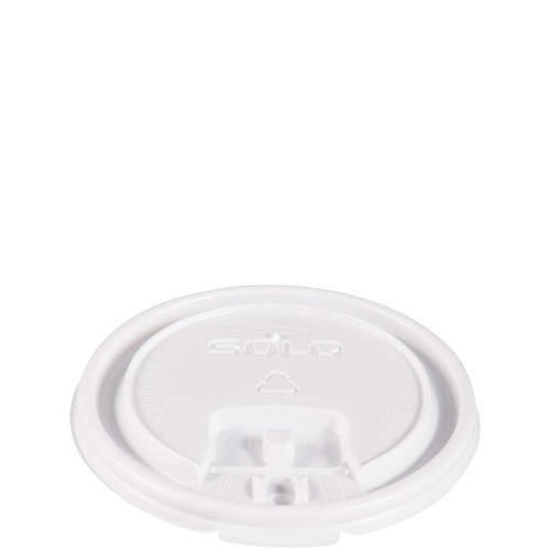Solo® Lid Flat 3.449X0.33 IN PS White For 10 OZ Hot Cup Lift Back Sip Through Lock Tab 100 Count/Pack 10 Packs/Case