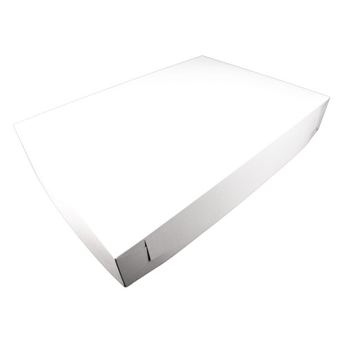 Bakery Box Full Size 26X18X4 IN Clay-Coated Paperboard White Rectangle Lock Corner 2-Piece 25/Case