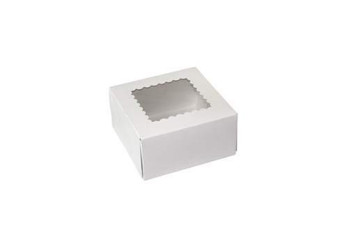 Bakery Box 6X6X3 IN Paperboard White 6 Corner 1-Piece Automatic With Window 200/Case
