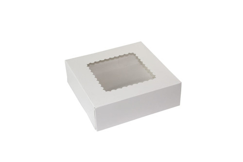 Bakery Box 8X8X2.5 IN Paperboard White 4 Corner 1-Piece Automatic With Window 250/Bundle