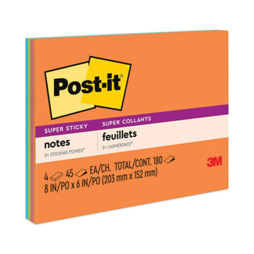 Post-it Notes Super Sticky 8X6 IN Assorted 4/Pack