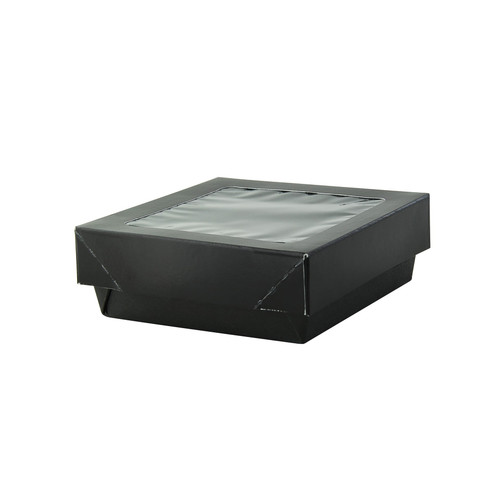 Kray Bakery Box 12 OZ 4.5X4.5X1.6 IN Corrugated Paperboard Black With Window 25 Count/Pack 4 Packs/Case 100 Count/Case