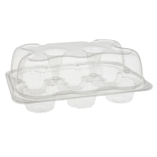 Cupcake Container With Hinged Lid 6 CT 9.725X6.875 IN PET Clear 125/Case