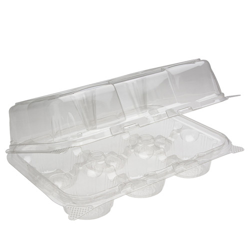 Cupcake Container With Hinged Lid 6 CT 10X7 IN PET Clear 120/Case