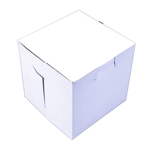 Bakery Box 6X6X4 IN Clay-Coated Kraft Board White Kraft Square Lock Corner Tuck Top 250/Case