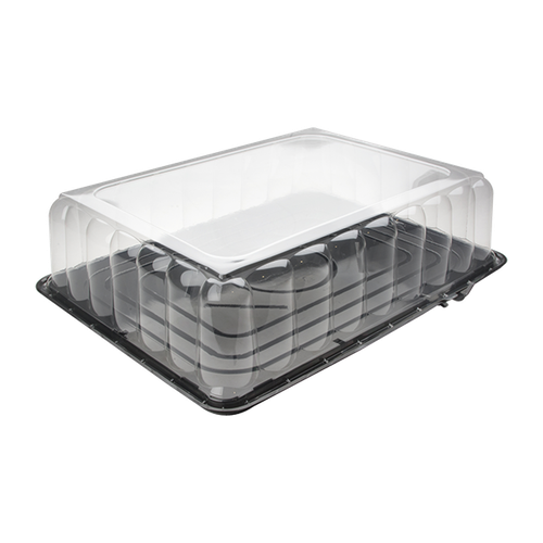 1/2 Sheet Cake Container & Lid Combo With Rosedome Lid 15X20 IN PET Black Clear 30/Case