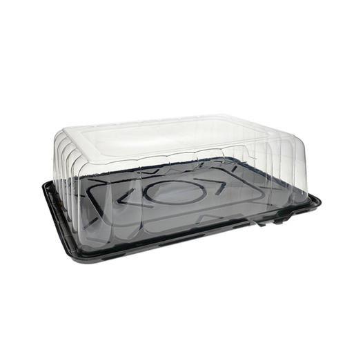 1/4 Sheet Cake Container & Lid Combo With Rosedome Lid 15X11 IN PET Black Clear 50/Case