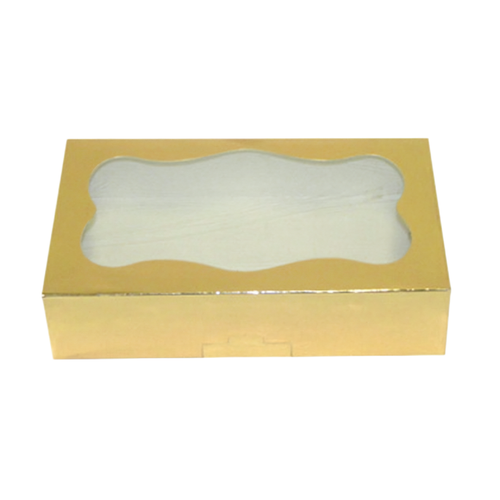 String Ensemble Cookie Box 8X5X2 IN Paper Gold Rectangle With Window 200/Case