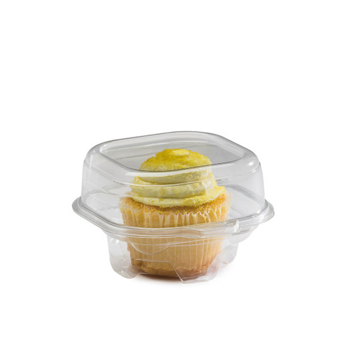 The BOTTLEBOX ® Cupcake Hinged Container With Dome Lid 4.87X4.25X3.13 IN PET Clear Square 200/Case