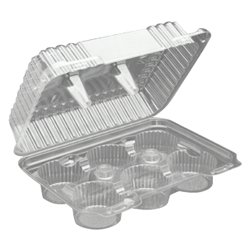 Cupcake Muffin Hinged Container With Deep Dome Lid 9X7.15X3.5 IN 6 Compartment Plastic Clear 300/Case