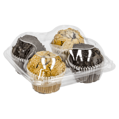 Muffin Hinged Container With Dome Lid 4 CT 8.25X8X3.3 IN PET Clear 200/Case