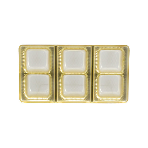 Candy Tray 6 Compartment Gold Splits Into (2) 3 Compartments Square Compartment 100/Case