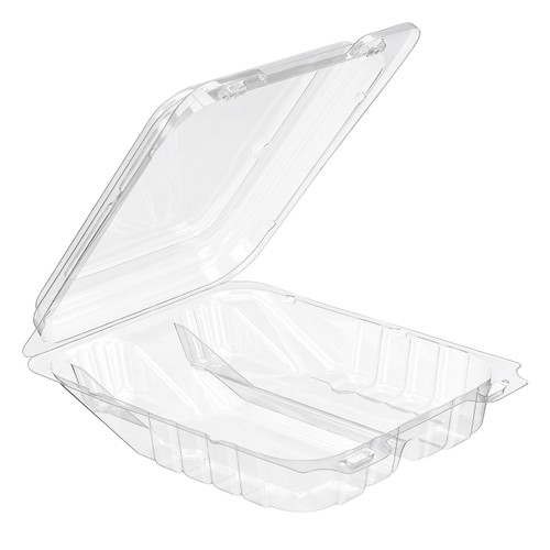 Essentials Cookie Donut Hinged Container 7.25X8.75X2.375 IN 2 Compartment RPET Clear Rectangle Shelf 216/Case