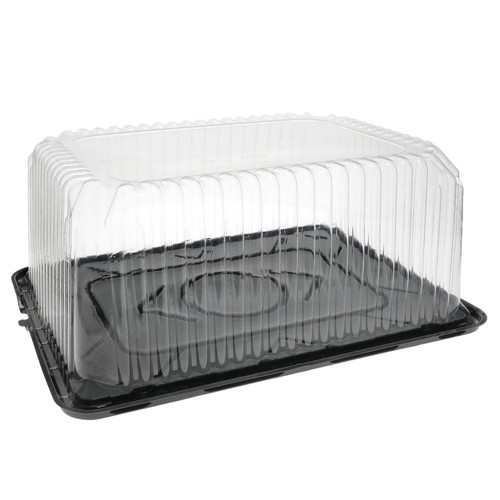 Cake Container & Lid Combo With Dome Lid 1/4 Size 15X11X6 IN PET Black Clear 60/Case