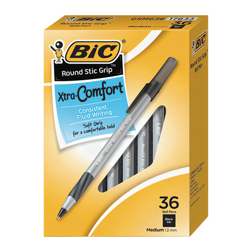 Pen Black Round Stic Comfort Grip 36/Pack