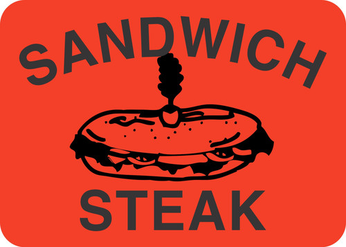 Sandwich Steak Meat Grilling Label 1.75X1.25 IN Black Fluorescent Red With Picture 1000 Count/Roll 20 Rolls/Case