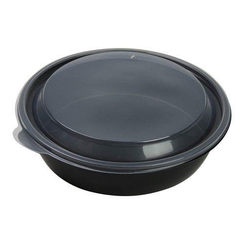 Bowl & Lid Combo 48 OZ PP Black Clear Round 150/Case