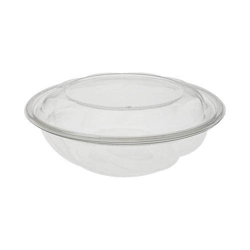 Bowl & Lid Combo 64 OZ RPET Clear Swirl Design Round 100/Case
