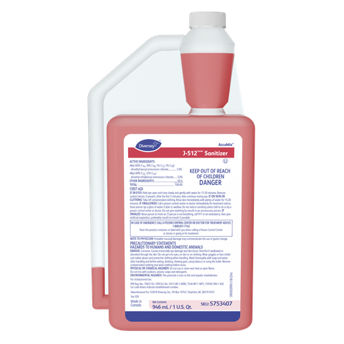J-512 Sanitizer 32 FLOZ Multi Surface Liquid Concentrate Quat Kosher 6/Case