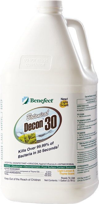 Benefect Botanical Decon 30 Light Scent Cleaner Disinfectant Liquid RTU Concentrate Virucide Antimicrobial 4/Case