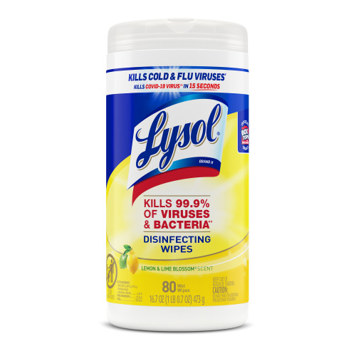 Lysol® Lemon & Lime Blossom Disinfectant Multi Surface Wipe Alcohol 80 Count/Pack 6 Packs/Case 480 Count/Case