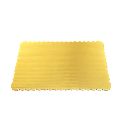 Cake Board 1/4 Size 13.75X9.75 IN Corrugated Paperboard Gold Rectangle Scalloped 50/Case