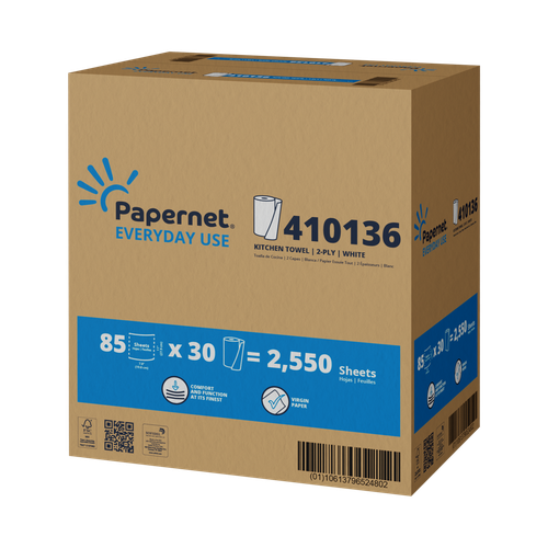 Papernet Everyday Use Household & Kitchen Roll Paper Towel 2PLY 85 Sheets/Roll 30 Rolls/Case 2550 Sheets/Case