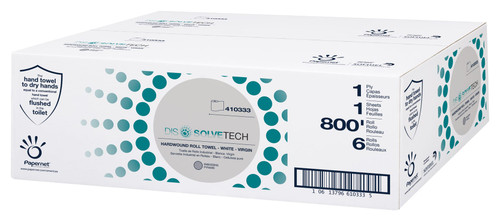 Papernet Dissolve Tech Roll Paper Towel 800 FT 1PLY Virgin Pulp Embossed Hardwound 2.01IN Core Diameter 6 Rolls/Case