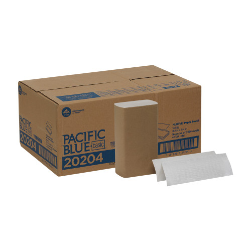 Pacific Blue Basic Folded Paper Towel 9.4X9.2 IN 1PLY White 1/2 Fold 250 Count/Pack 16 Packs/Case 4000 Count/Case
