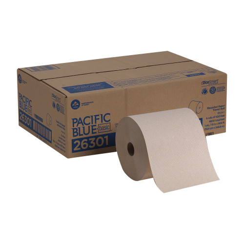 Pacific Blue Basic Roll Paper Towel 7.8X7.875 IN 800 FT 1PLY Kraft Standard Roll EPA Indicator 6/Case